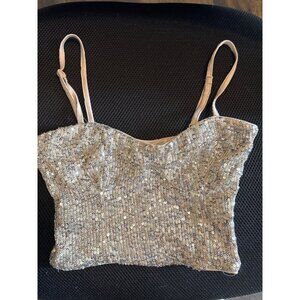 NEW NWT Sequined Gold Tank Divided H&M Size XXS
